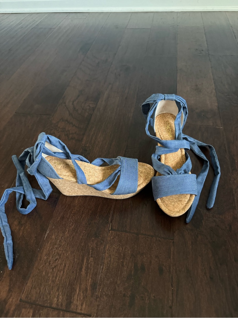 Kenneth Cole Reaction Blue Lace-Up Cork Wedge Sandals
